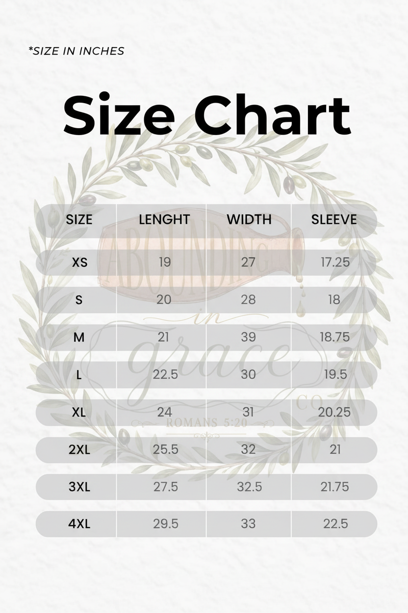 Abounding in Grace Co Size Chart